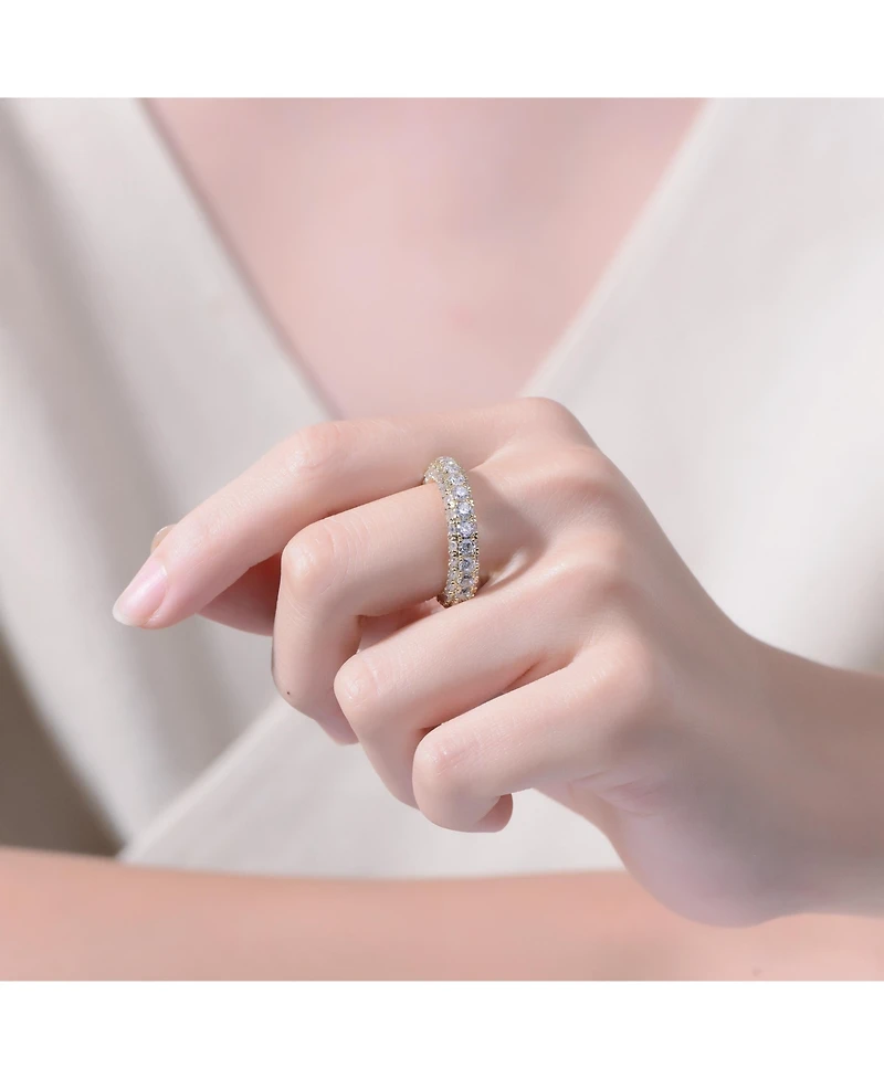 Ra Sterling Silver 14K Gold Plated Clear Cubic Zirconia Band Ring