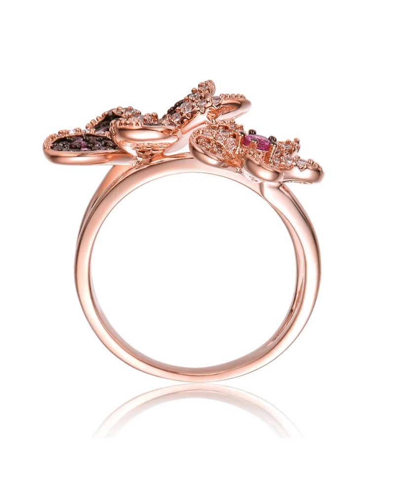 Ra 18K Rose Gold and Black Plated Multi Colored Cubic Zirconia Floral Ring