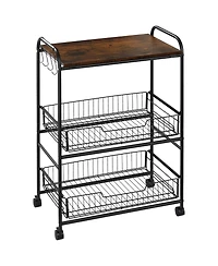 Homcom 24" 3-Level Kitchen Cart Utility Organizer w/ 2 Storage Shelves, Wheels