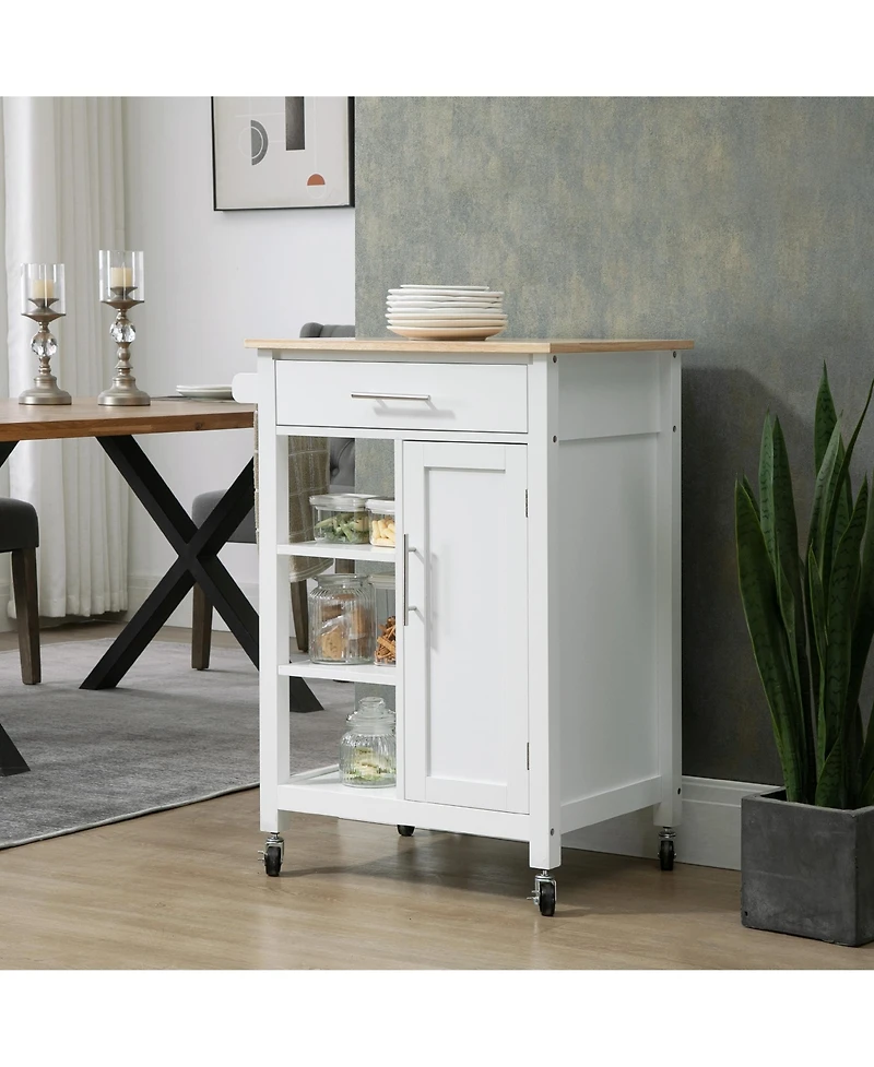 Homcom Kitchen Storage Island Utility Rolling Cart with Towel Rack,