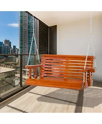 Outsunny Wooden Porch Swing, Hanging Patio Bench, Cup Holder Armrests,