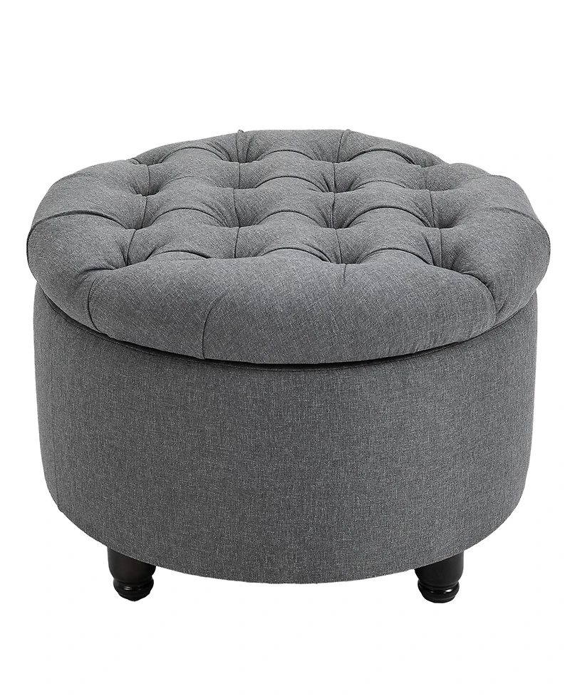 Homcom Upholste Round Linen Storage Stool Footrest of Button Tufted