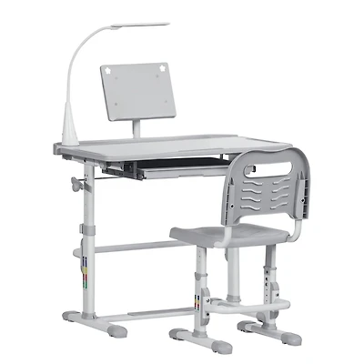 Qaba Kids Table and Chair Set, Activity Desk with Usb Lamp,