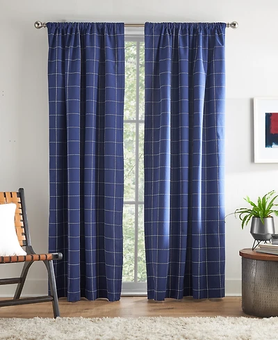 Tommy Hilfiger Big Check Pole Top Blackout 2-Piece Curtain Panel, 50" x 84"