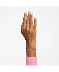 Swarovski Crystal Matrix Tennis Bracelet Round Cut Pink Rhodium Plated