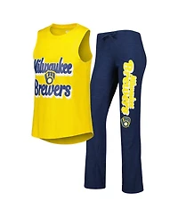 Women's Concepts Sport Navy, Gold Milwaukee Brewers Wordmark Meter Muscle Tank Top and Pants Sleep Set