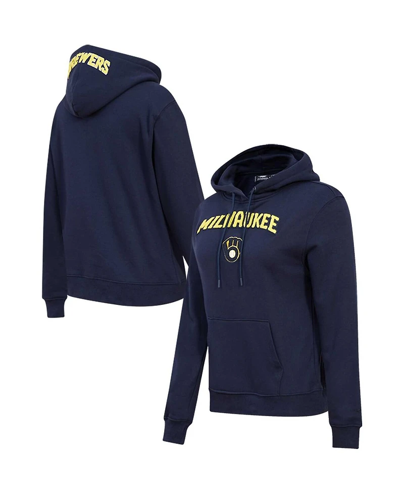 Women's Pro Standard Navy Milwaukee Brewers Classic Fleece Pullover Hoodie