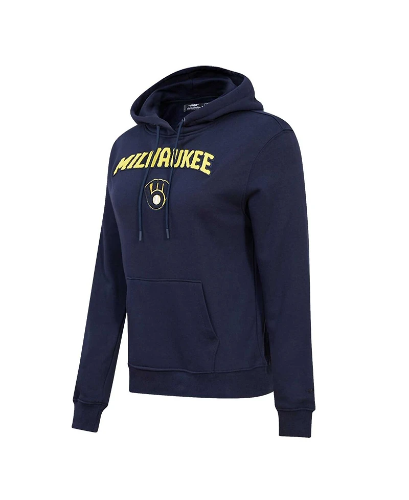 Women's Pro Standard Navy Milwaukee Brewers Classic Fleece Pullover Hoodie