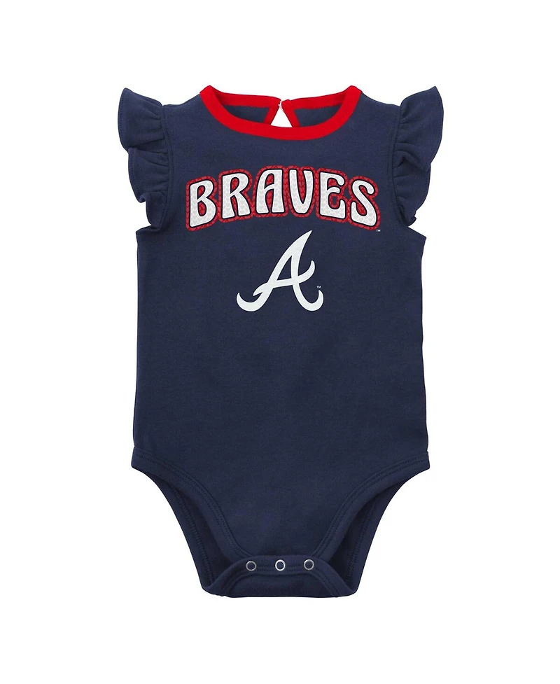 Newborn and Infant Boys Girls Navy, Heather Gray Atlanta Braves Little Fan Two-Pack Bodysuit Set
