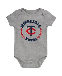 Infant Boys and Girls Navy and White and Heather Gray Minnesota Twins Biggest Little Fan 3-Pack Bodysuit Set