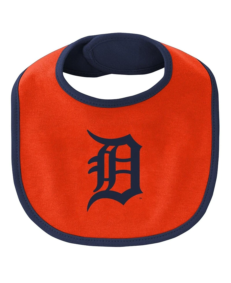 Newborn and Infant Boys and Girls Navy Detroit Tigers Little Champ Three-Pack Bodysuit, Bib and Booties Set