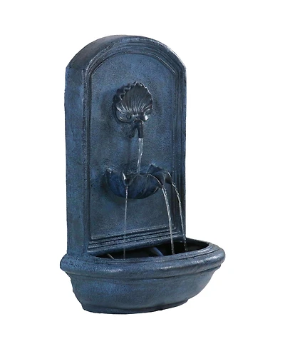 Seaside 27-Inch Solar Wall Water Fountain with Battery Backup - Lead Finish