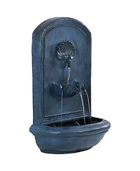 Seaside 27-Inch Solar Wall Water Fountain with Battery Backup - Lead Finish
