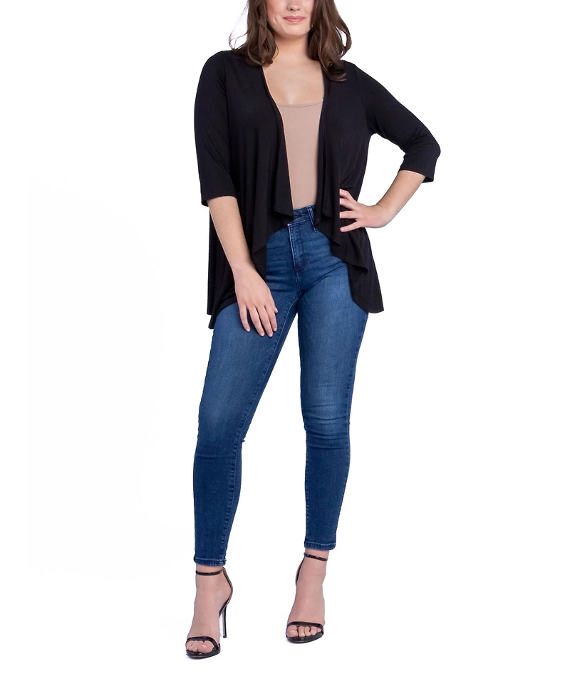 24seven Comfort Apparel Women's Open Front Elbow Length Sleeve Cardigan Sweater