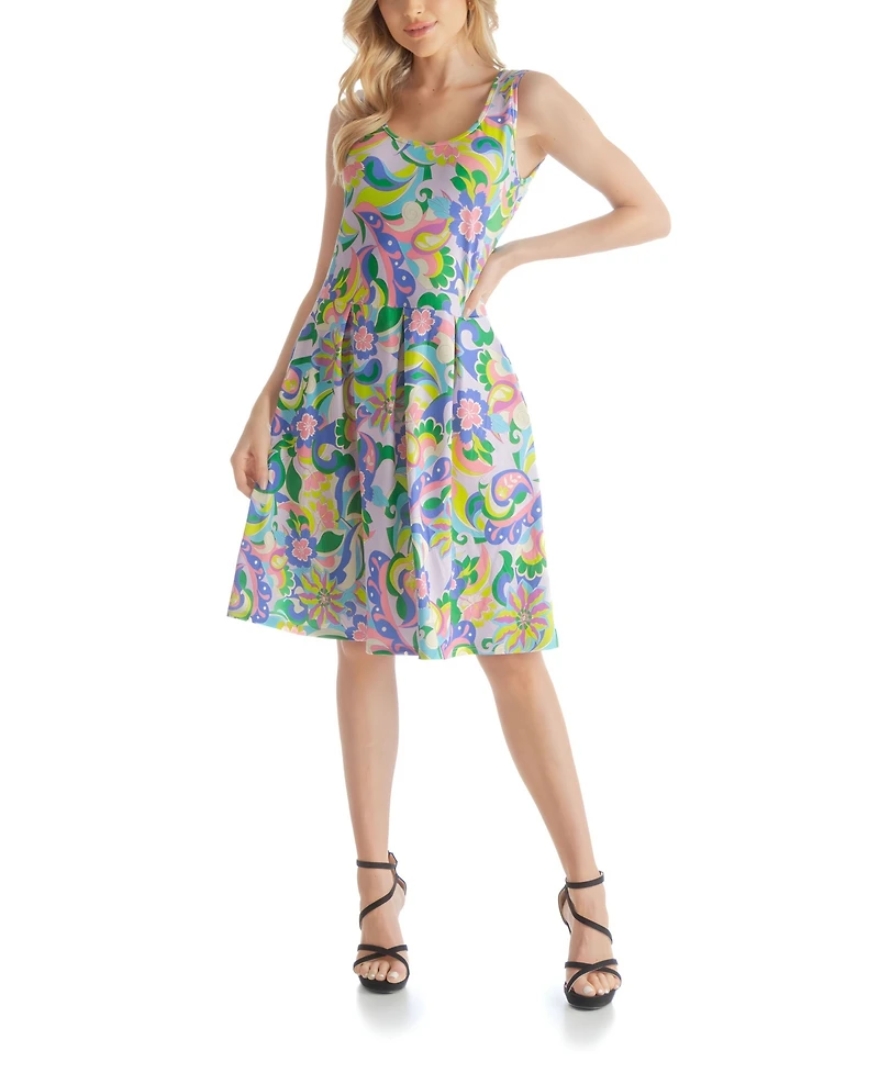24seven Comfort Apparel Women's Pleated Knee Length Skirt with Pockets Dress