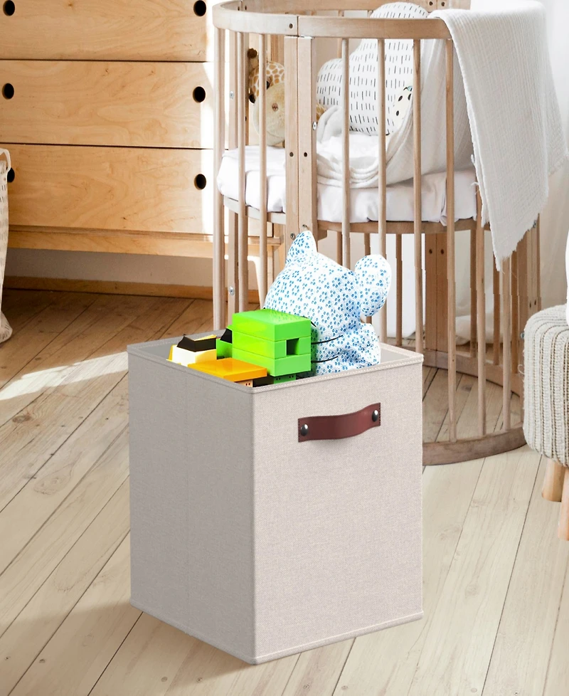 Ornavo Home 6 Pack Linen Fabric Kallax Storage Cube Bin with Faux Leather Handles