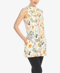 White Mark Women's Floral Sleeveless Tunic Top