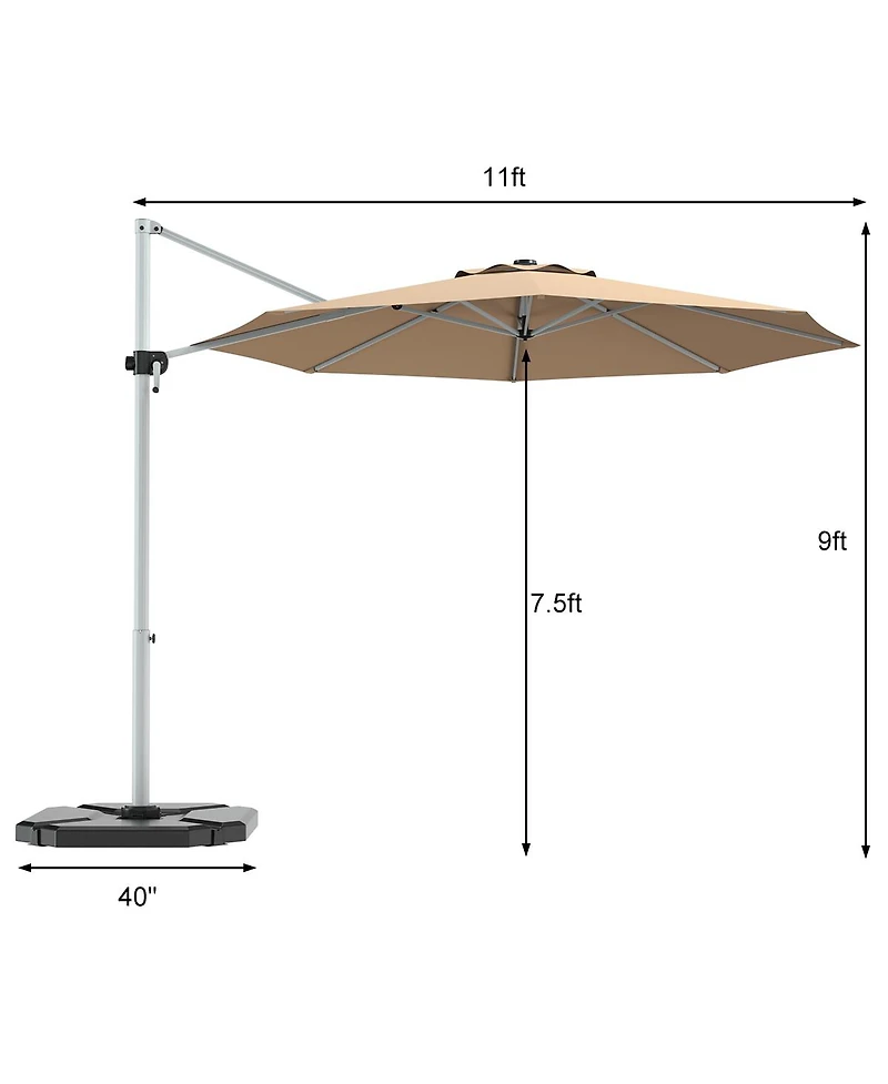 11' Patio Cantilever Offset Umbrella 360 degrees Rotation Aluminum