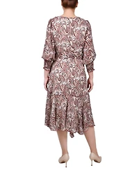 Ny Collection Petite 3/4 Sleeve Belted Chiffon Handkerchief Hem Dress