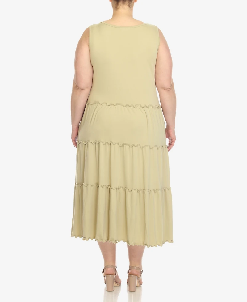 White Mark Plus Scoop Neck Tiered Midi Dress