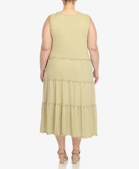 White Mark Plus Scoop Neck Tiered Midi Dress