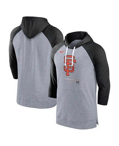 Men's Nike Heather Gray, Black San Francisco Giants Baseball Raglan 3/4 Sleeve Pullover Hoodie