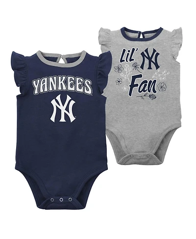 Infant Boys and Girls Navy, Heather Gray New York Yankees Little Fan Two-Pack Bodysuit Set