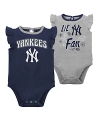 Infant Boys and Girls Navy, Heather Gray New York Yankees Little Fan Two-Pack Bodysuit Set
