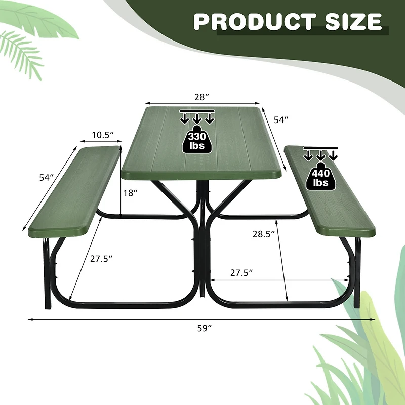 Picnic Table Bench Set Outdoor Backyard Garden Party Dining All Weather