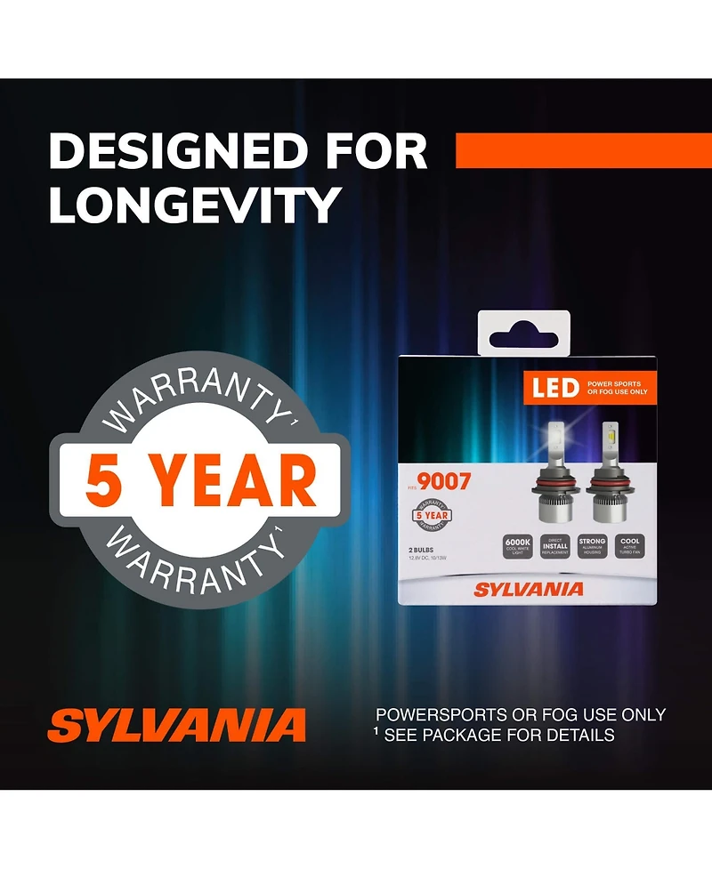 Sylvania 9007 Led Powersport Headlight Bulbs for Off-Road Use or Fog Lights - 2 Pack