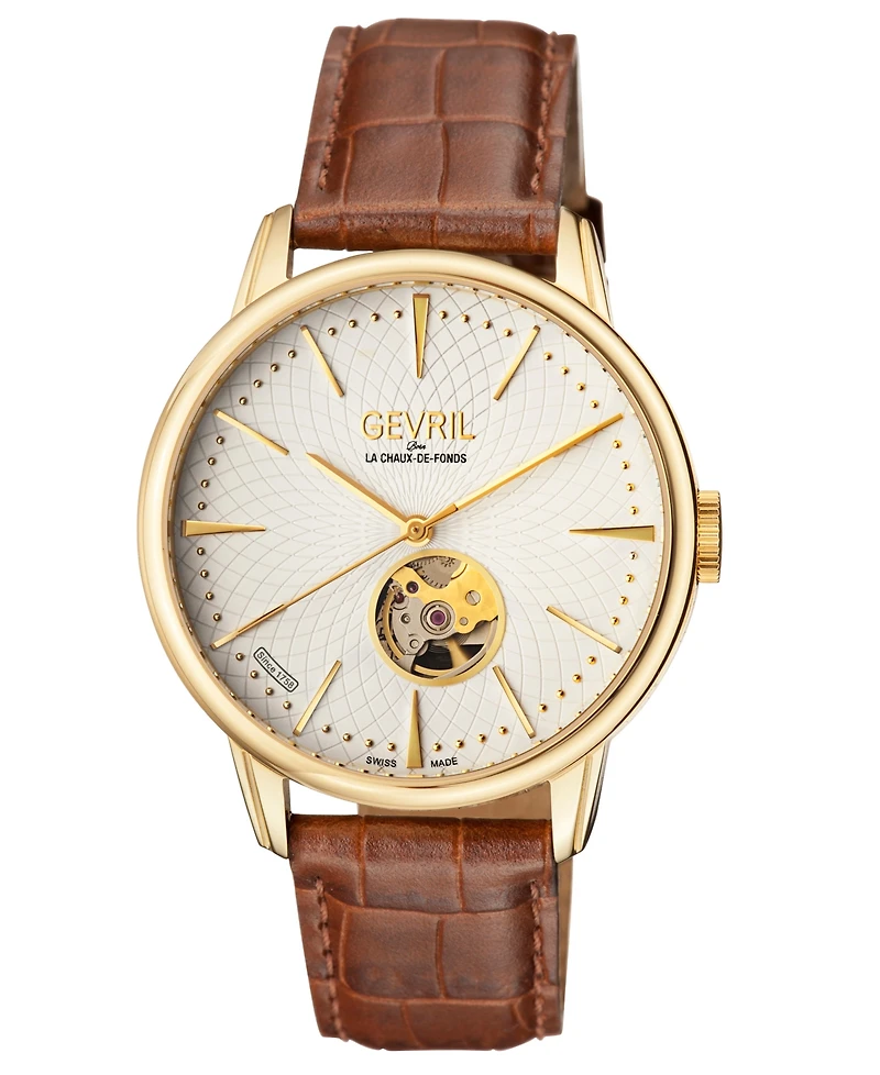 Gevril Men's Mulberry Swiss Automatic Brown Leather Watch 42mm