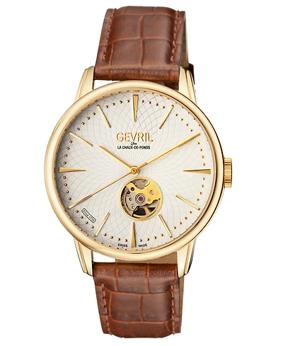 Gevril Men's Mulberry Swiss Automatic Brown Leather Watch 42mm