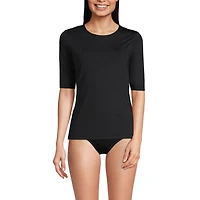 Lands' End Women's Long Torso SunShade Upf 50 Elbow Sleeve Relaxed Rash Guard