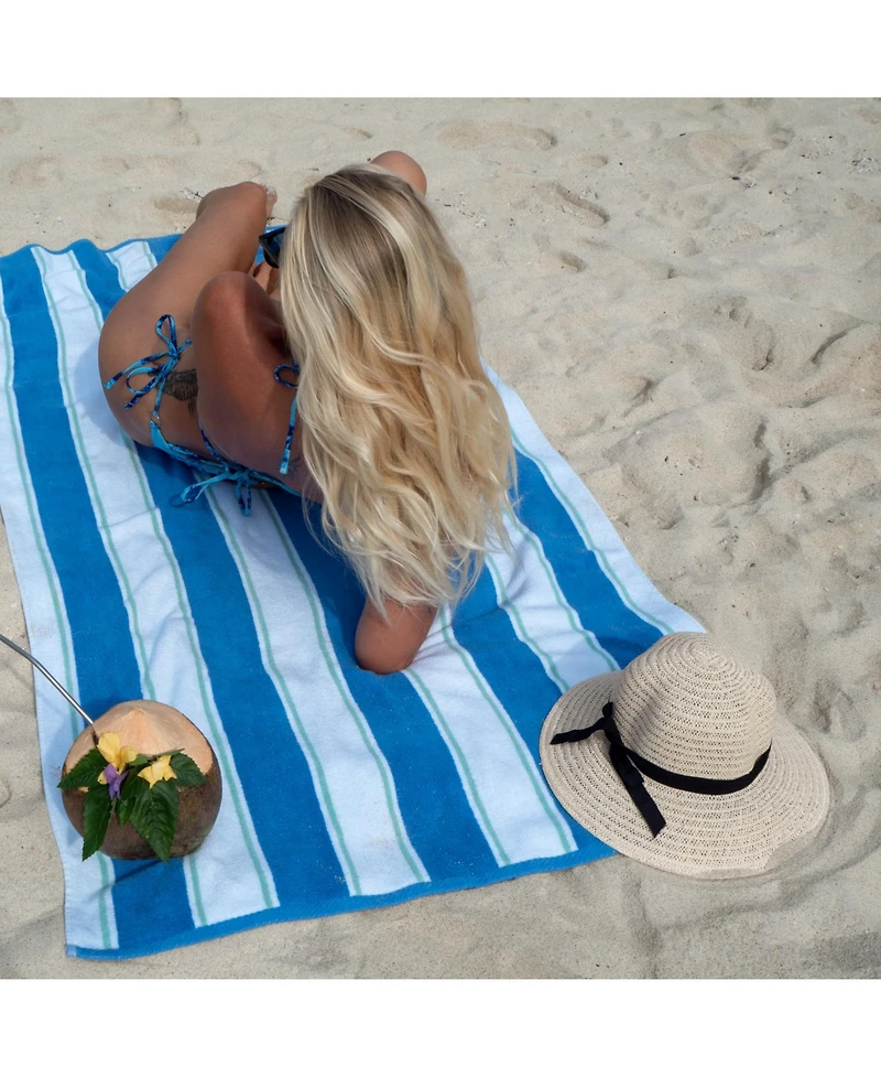 Oversized Extra Thick Luxury Beach Towel (35x70 in., 600 Gsm), Pinstriped, Soft Ringspun Cotton Resort