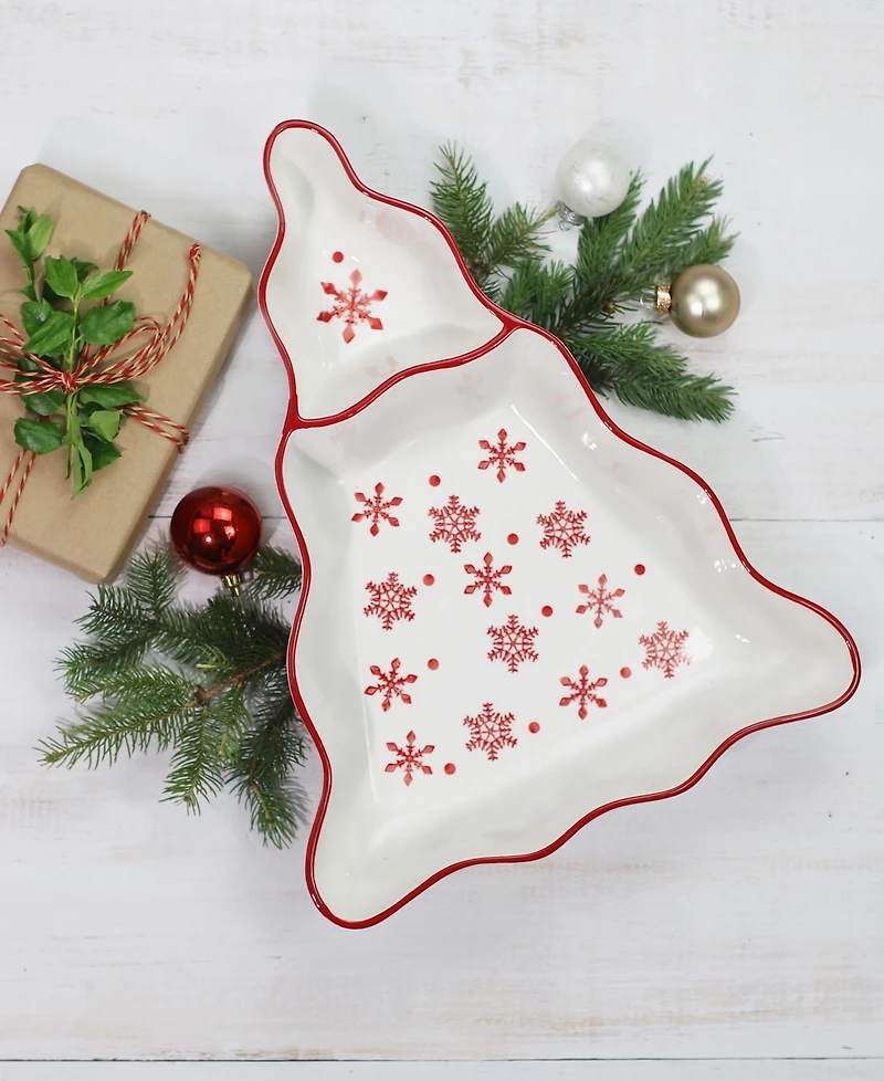 Euro Ceramica Winterfest Chip & Dip Tree Platter