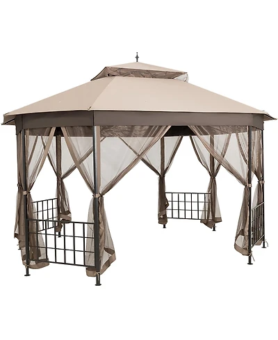 Costway 10'x12' Patio Gazebo Canopy Shelter Double Top Netting Sidewalls
