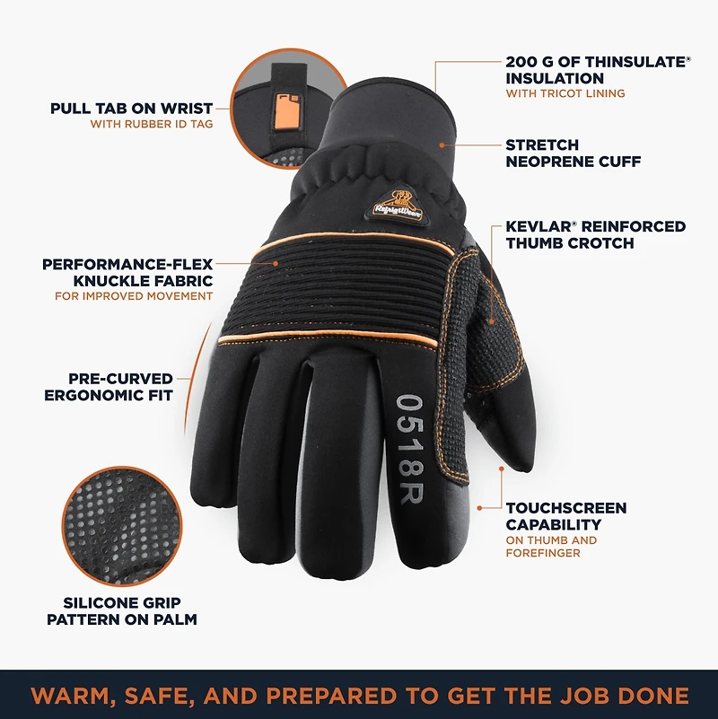 RefrigiWear Men's Insulated Lined PolarForce Gloves with Grip Assist