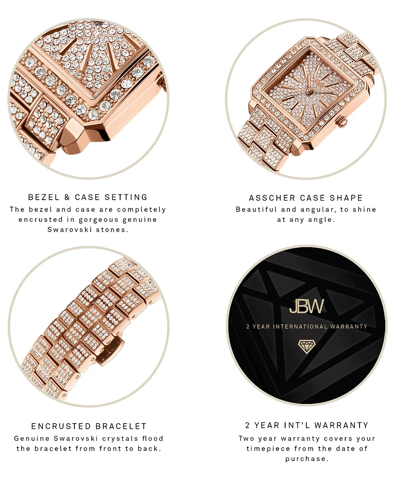 Jbw Women's Cristal 18k Rose Gold-plated Stainless Steel Watch, 28mm