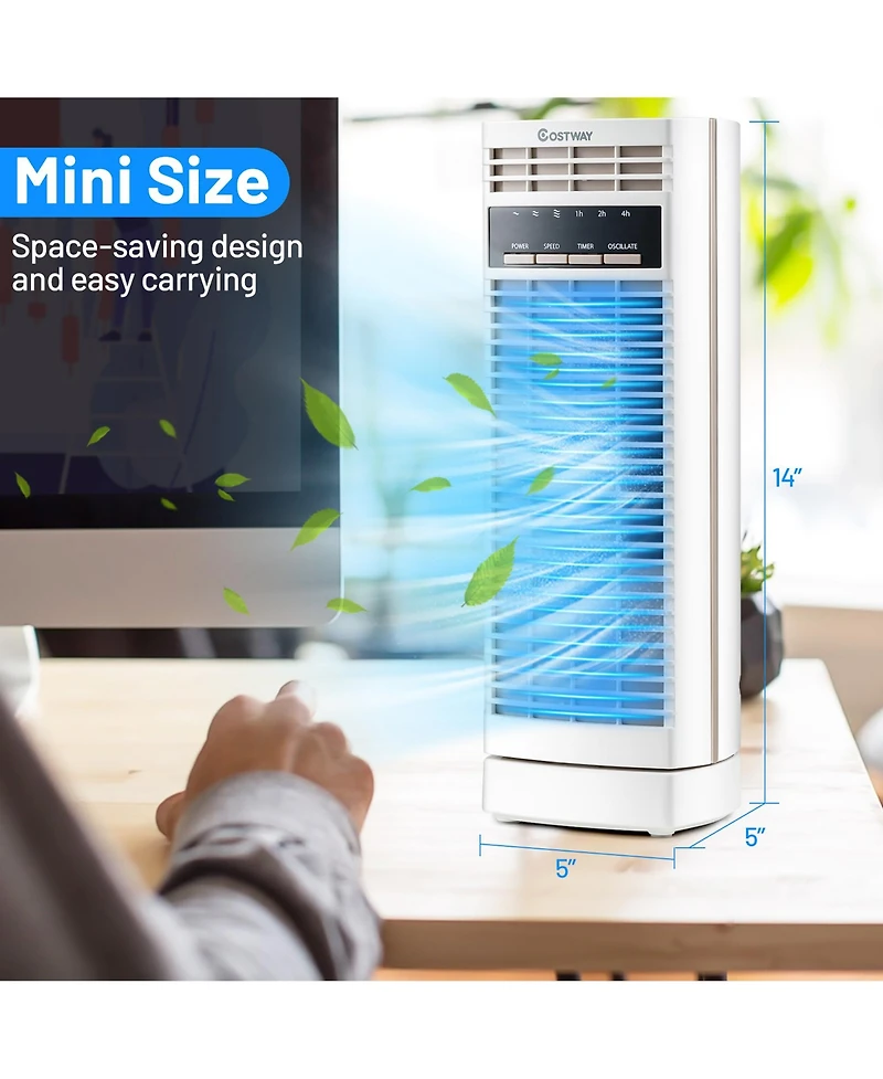 14'' Mini Oscillating Tower Fan Electric Desk Fan w/3 Speed & Timer