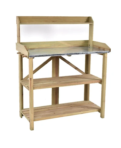 Outdoor Garden Wooden Potting Work Bench Station Planting Workbench W/ 3 Shelf