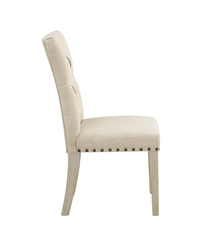 Preston Dining Chair 2-Pack with Antique-like Bronze Nailheads and Brushed Legs Fabric