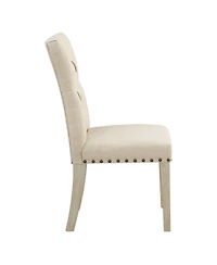 Preston Dining Chair 2-Pack with Antique-like Bronze Nailheads and Brushed Legs Fabric
