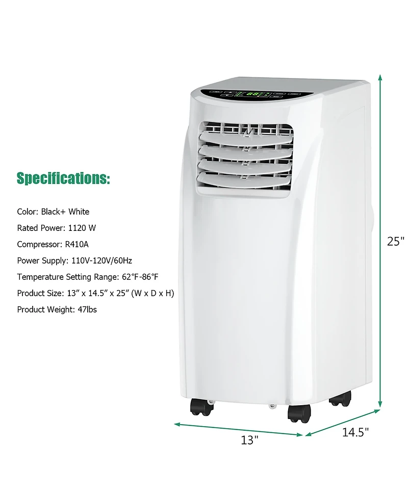 5500 Btu (8000BTU Ashrae) Portable Air Conditioner & Dehumidifier Function Remote