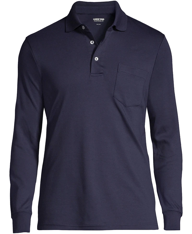 Lands' End Big & Tall Long Sleeve Cotton Supima Polo Shirt with Pocket