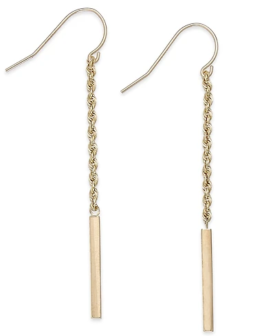 Rope and Bar Linear Earrings in 14k Gold, 2 inches
