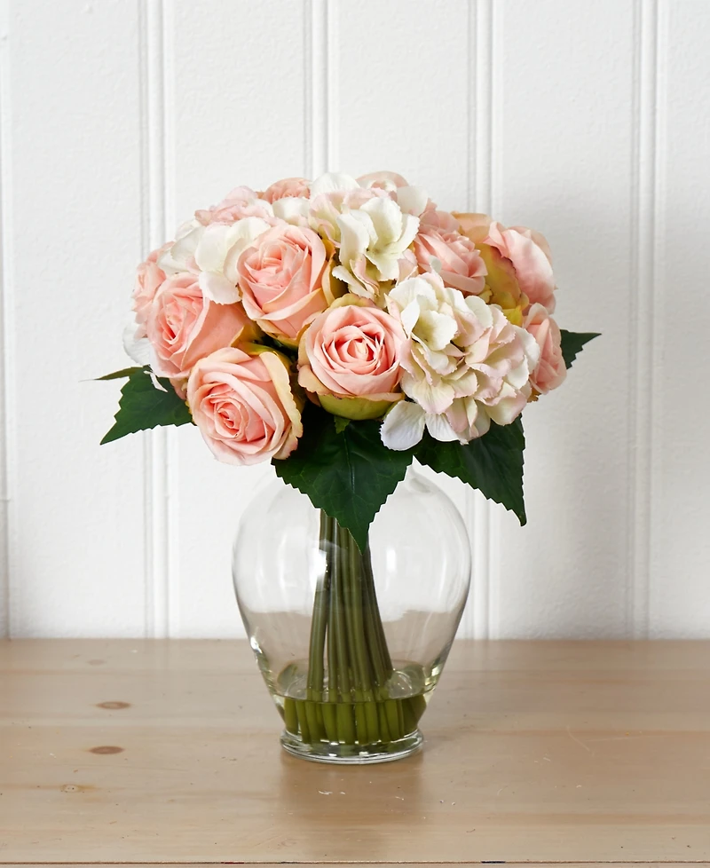 Nearly Natural Rose and Hydrangea Bouquet Artificial Arrangement