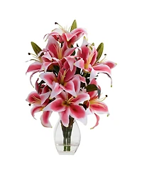Nearly Natural Rubrum Lily w/ Decorative Vase