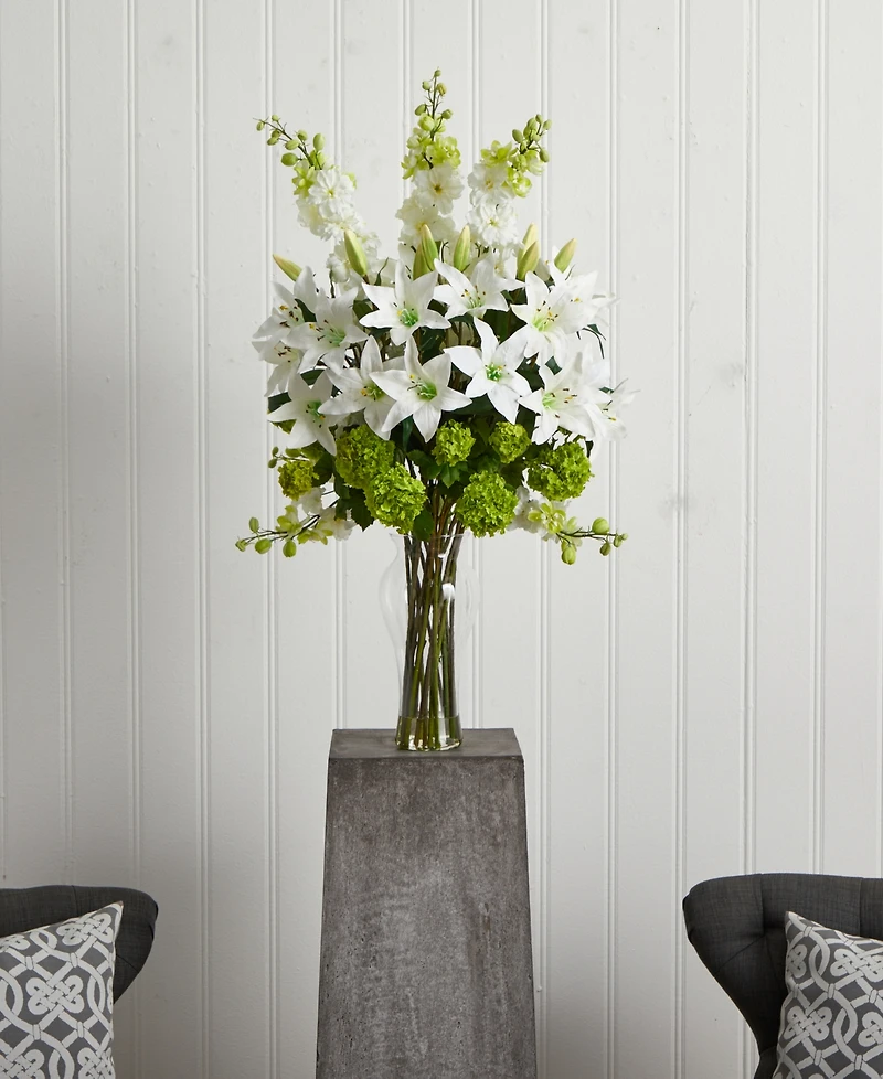 Nearly Natural Lily, Delphinium and Hydrangea Silk Arrangement