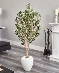 Nearly Natural 5' Olive Artificial Tree in White Oval Planter