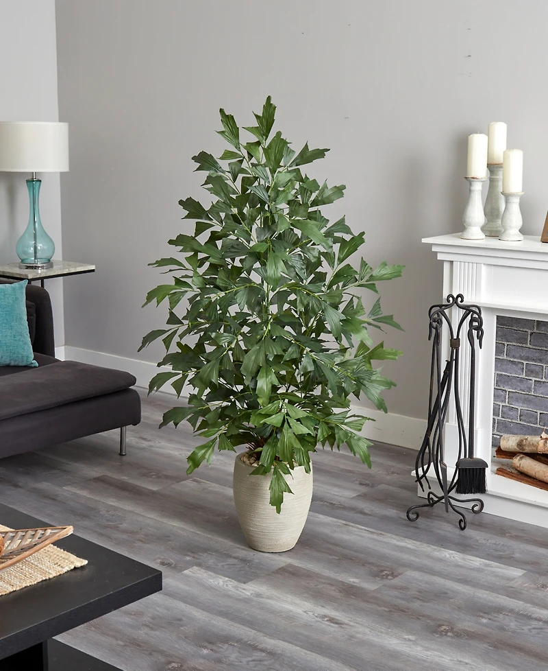 Nearly Natural 5' Fishtail Palm Artificial Tree in Sand Colored Planter